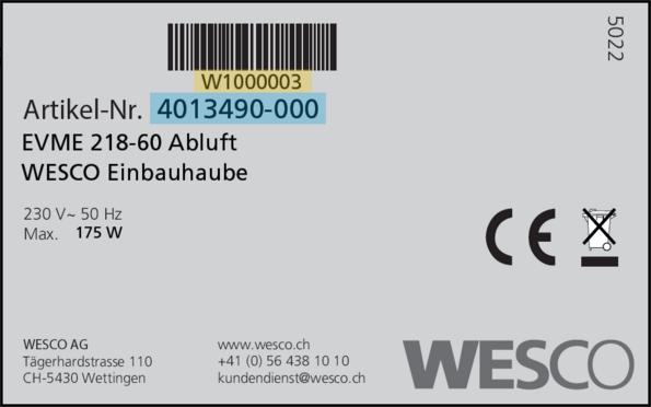 Typenschild-Wesco-EVME-218-markiert